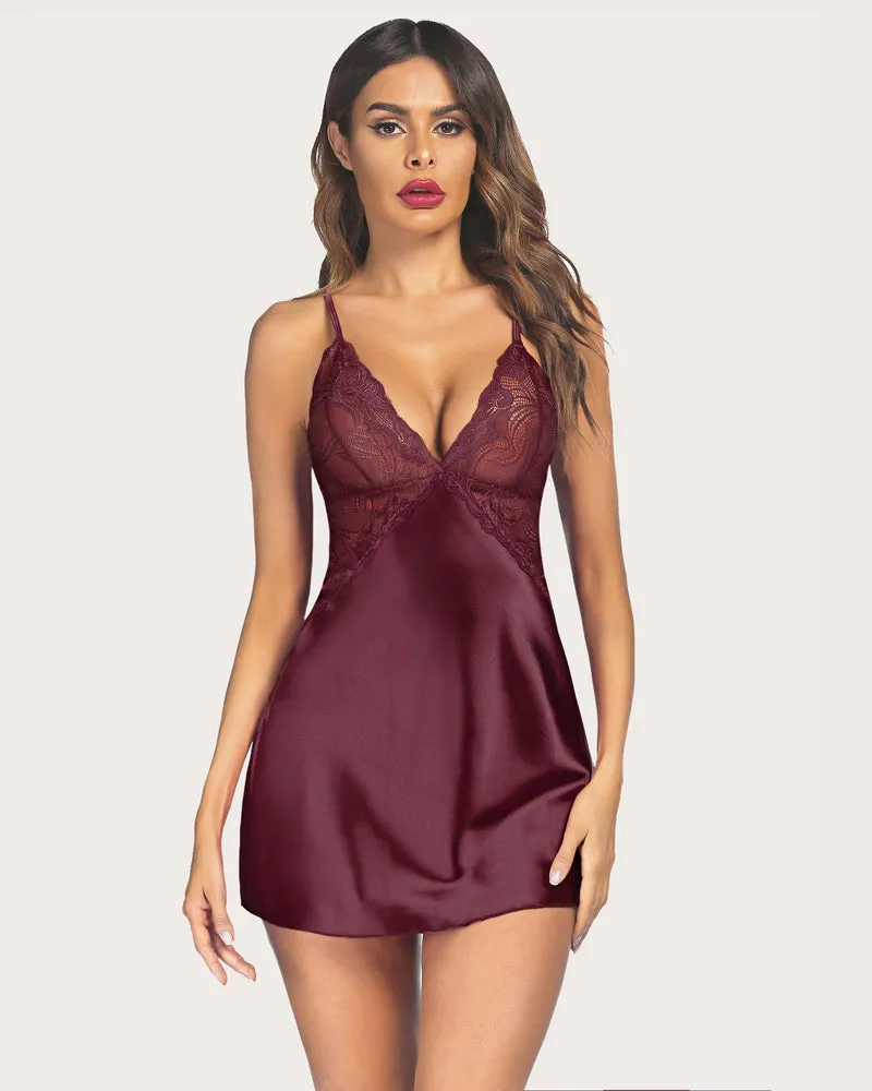V Neck Nightwear Satin Sleepwear