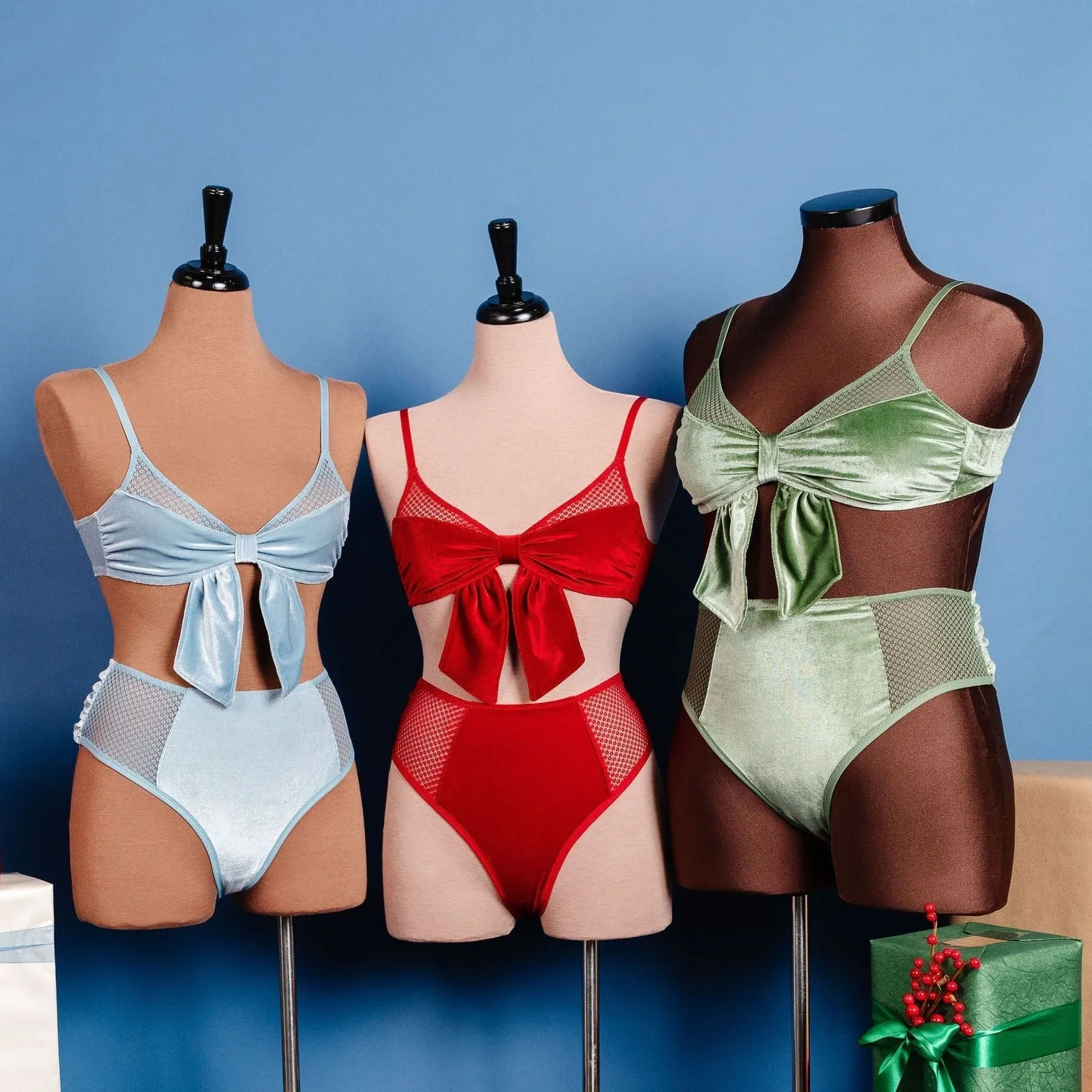 Velvet Bow Bralette - Frost Blue