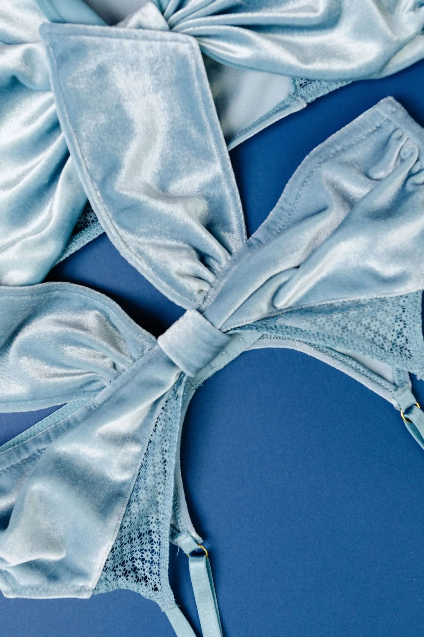 Velvet Bow Bralette - Frost Blue