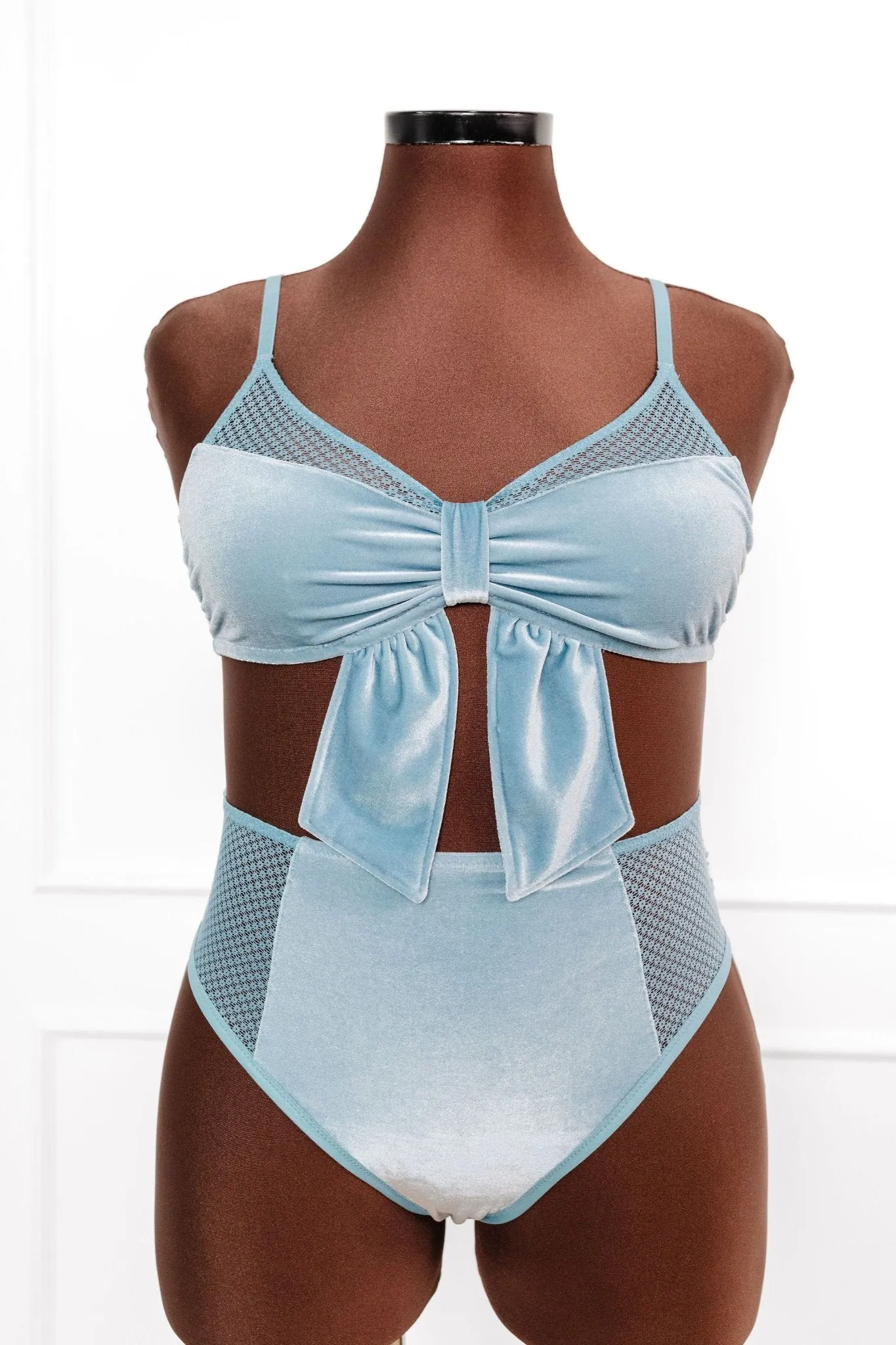 Velvet Bow Bralette - Frost Blue
