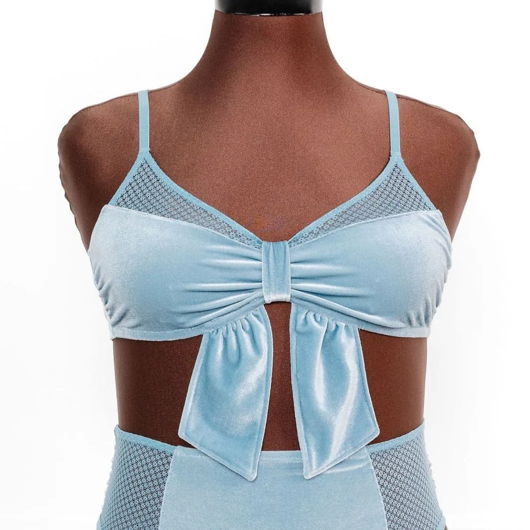 Velvet Bow Bralette - Frost Blue