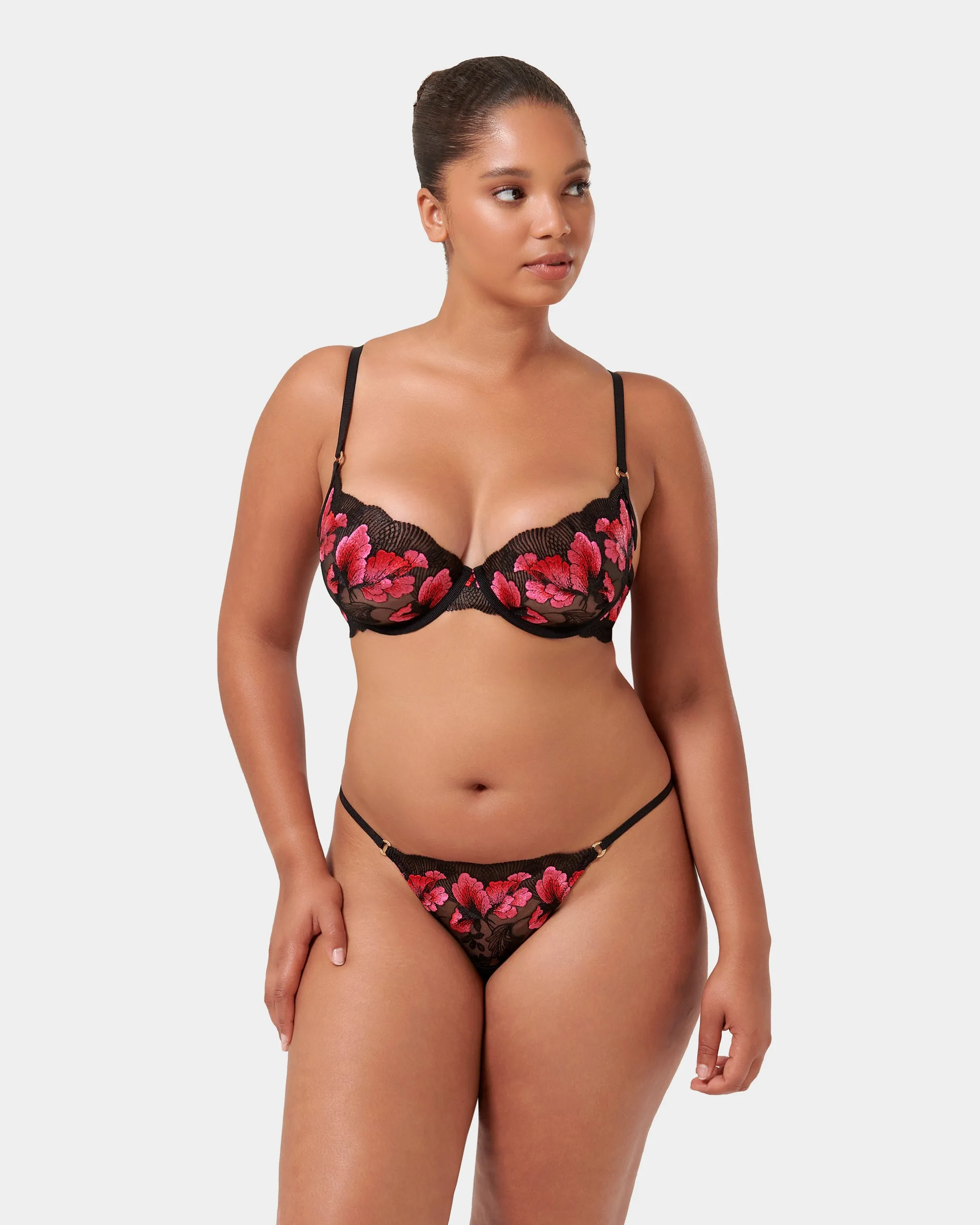 Vivienne Floral Embroidered Bra Pink