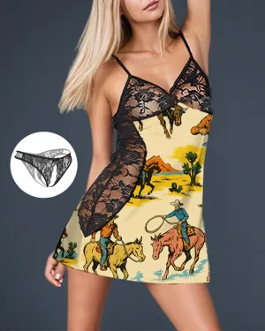 Western Cowboy Lace Graffiti Mini Dress