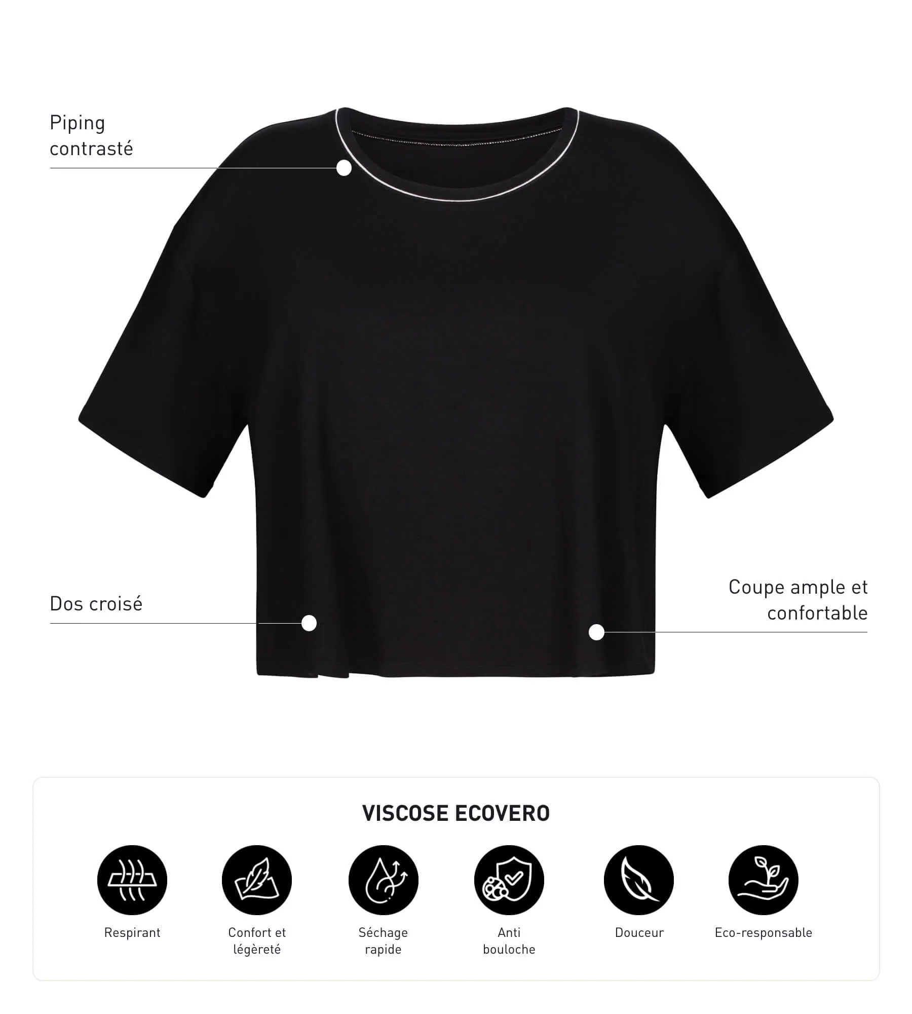 Women's sport t-shirt in black viscose with open back Dim Move