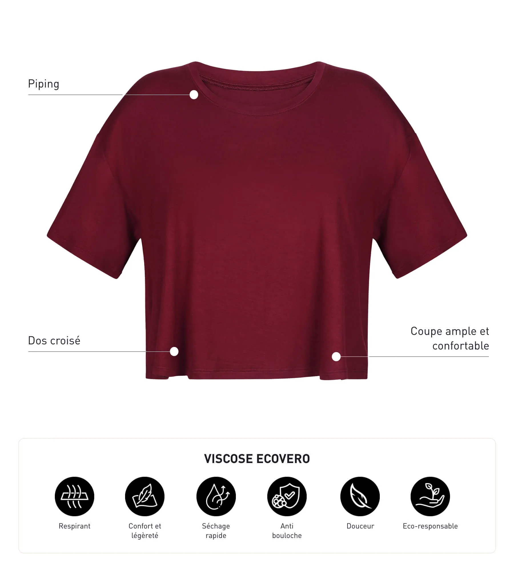 Women's sports T-shirt in burgundy viscose with open back Dim Move