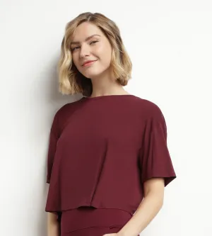 Women's sports T-shirt in burgundy viscose with open back Dim Move